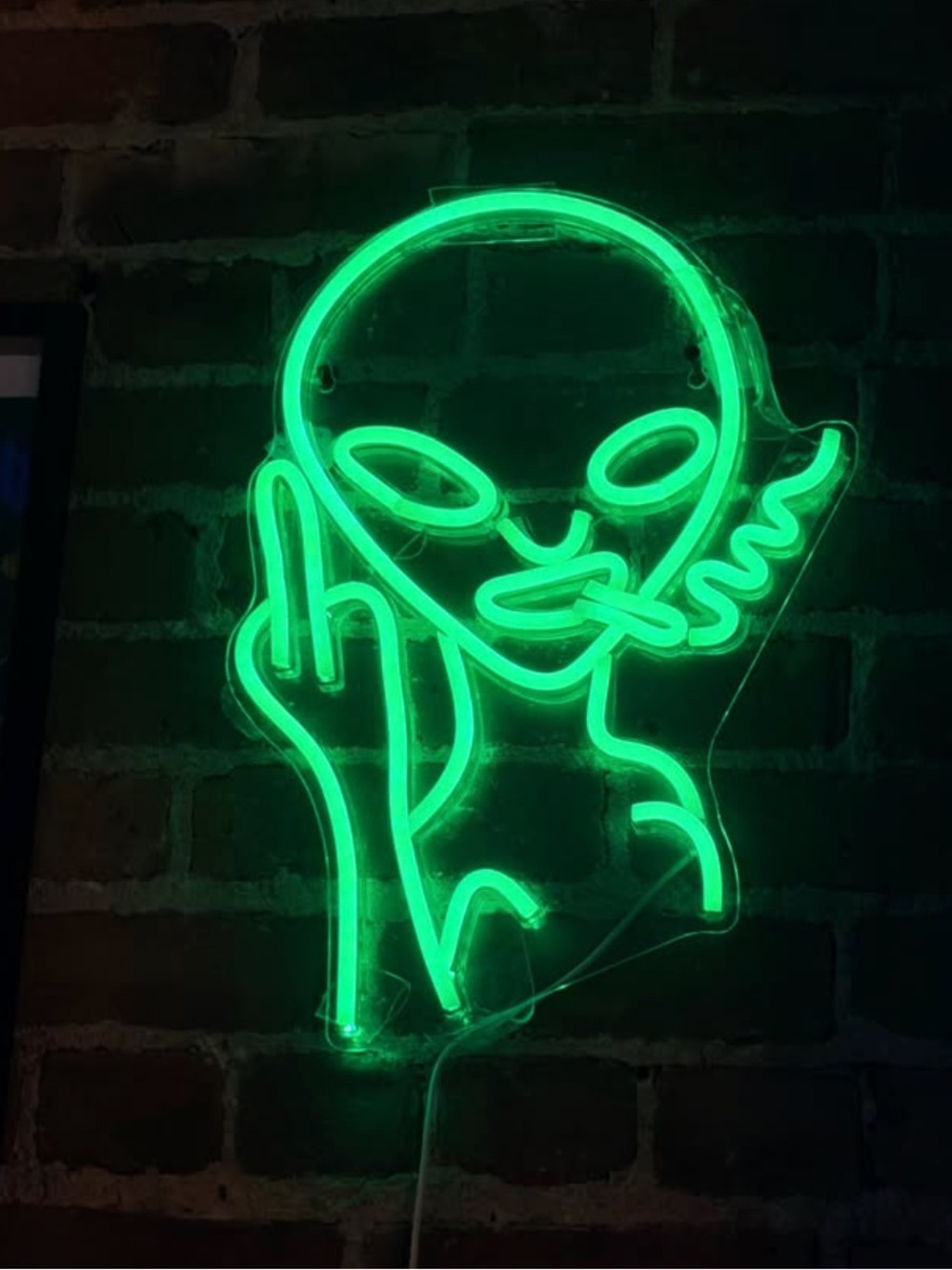 Green Neon Alien Wall Light & Vibes Unstable Aluminum Poster
